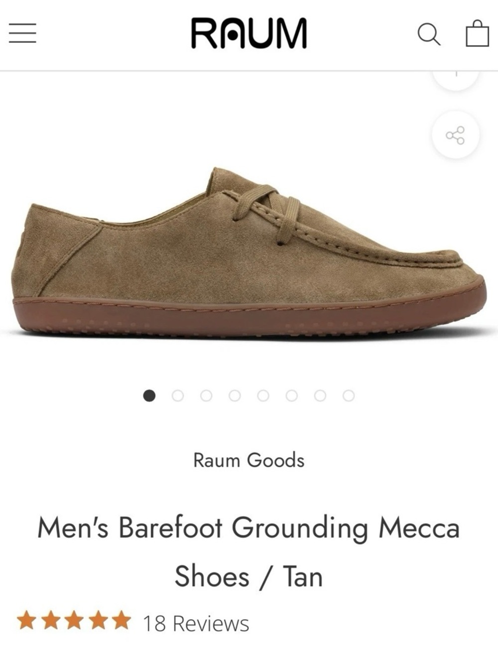 New Raum Goods Men's Barefoot Grounding Mecca Shoes / Tan  
US Size 8